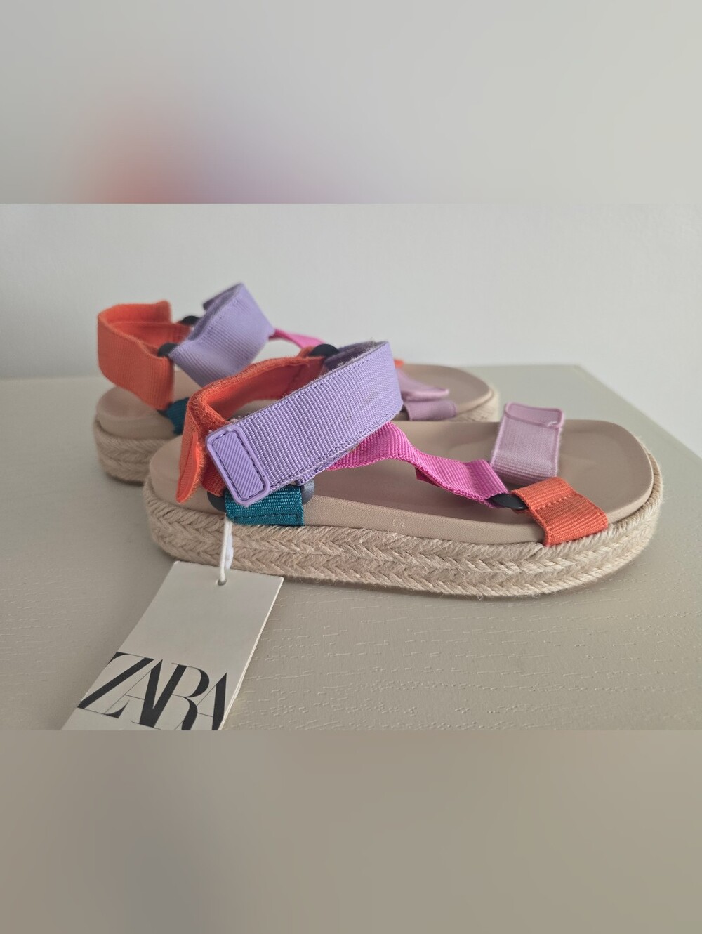 Zara Colorblock Espadrille Platform Sandals - Lavender, Pink & Orange